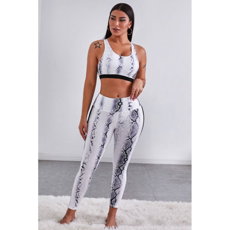 Snaking Around Snake Print Athletic Crop Vest Leggings Set