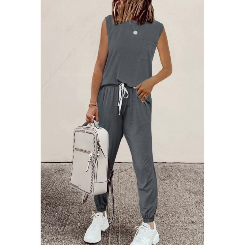 Gray AM To PM Knit Pocket Tank and Joggers Sports Wear