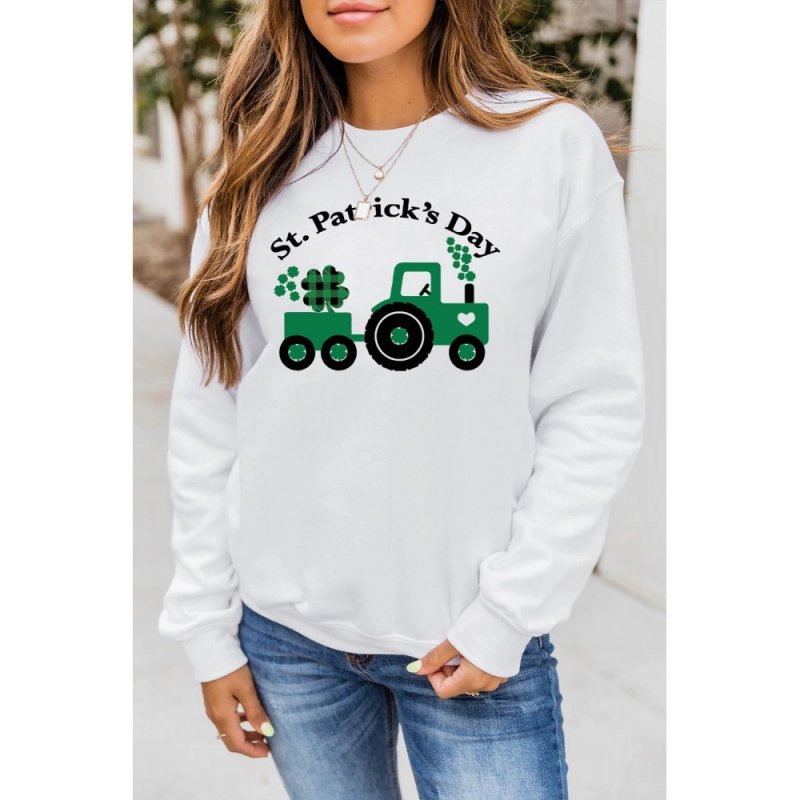 White St. Patrick's Day Graphic Print Long Sleeve Sweatshirt