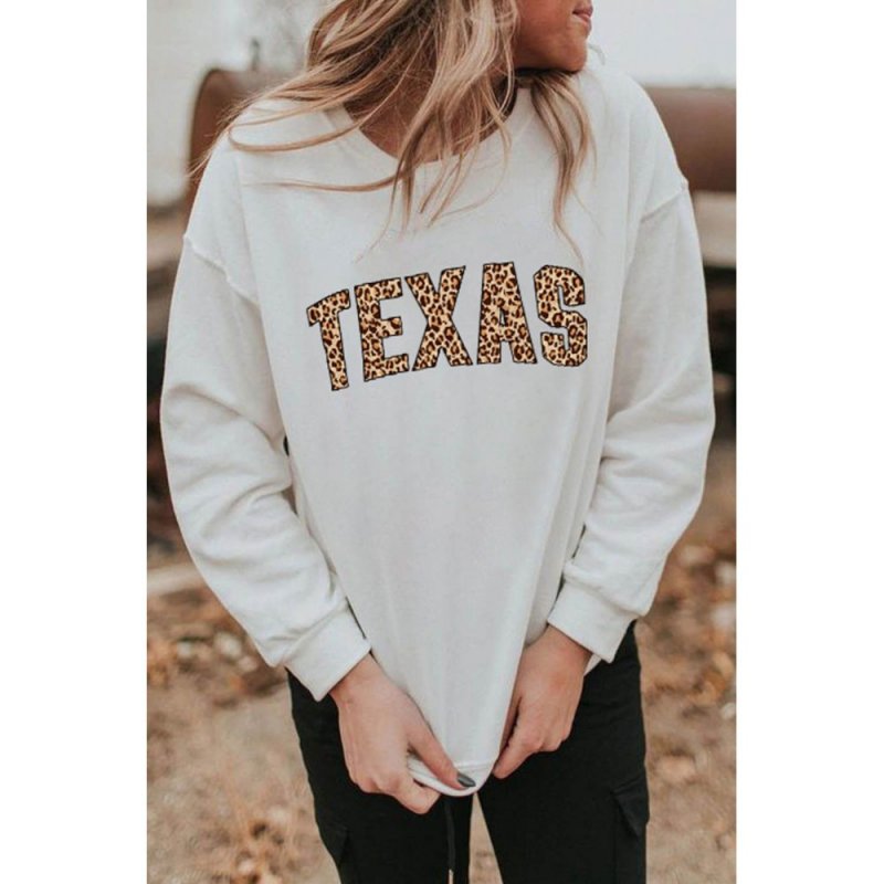 Leopard Texas Print Drop Shoulder Pullover Sweatshirt