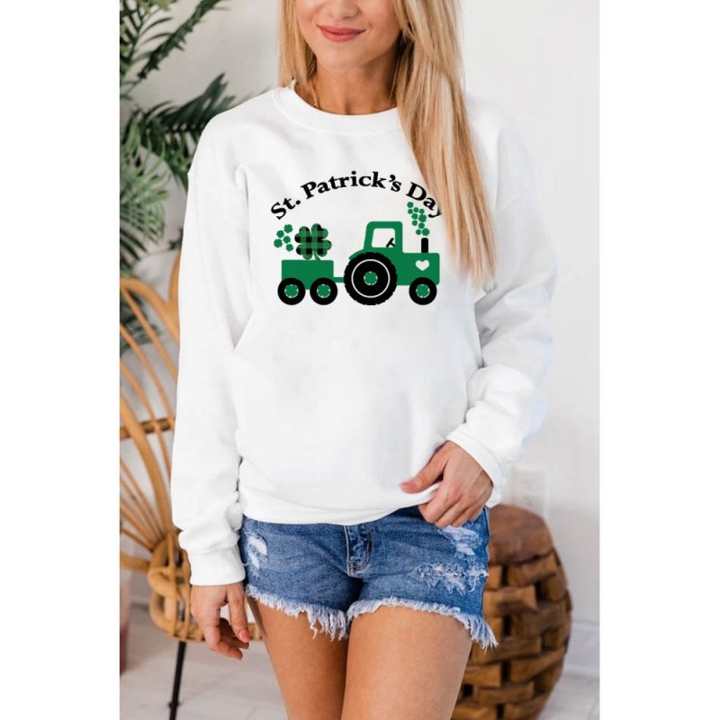 White St. Patrick's Day Graphic Print Long Sleeve Sweatshirt