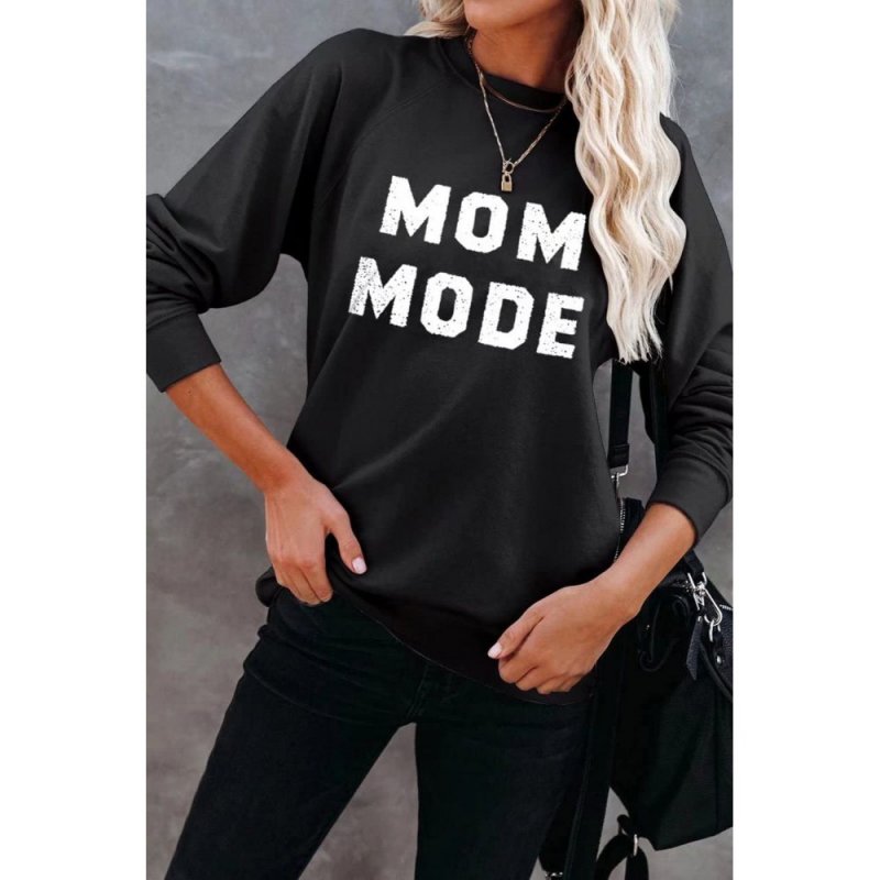 MOM MODE Print Crew Neck Pullover Sweatshirt