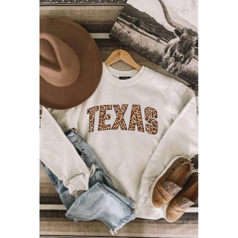 Leopard Texas Print Drop Shoulder Pullover Sweatshirt