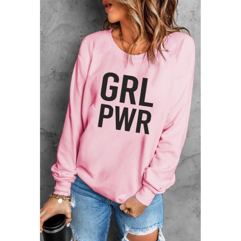 Pink GRLPWR O-neck Long Sleeve Pullover Sweatshirt