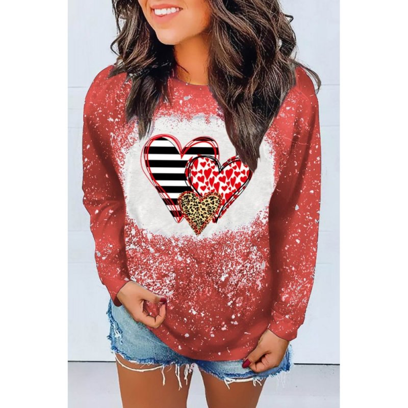 Valentine Striped Leopard Heart Print Graphic Sweatshirt