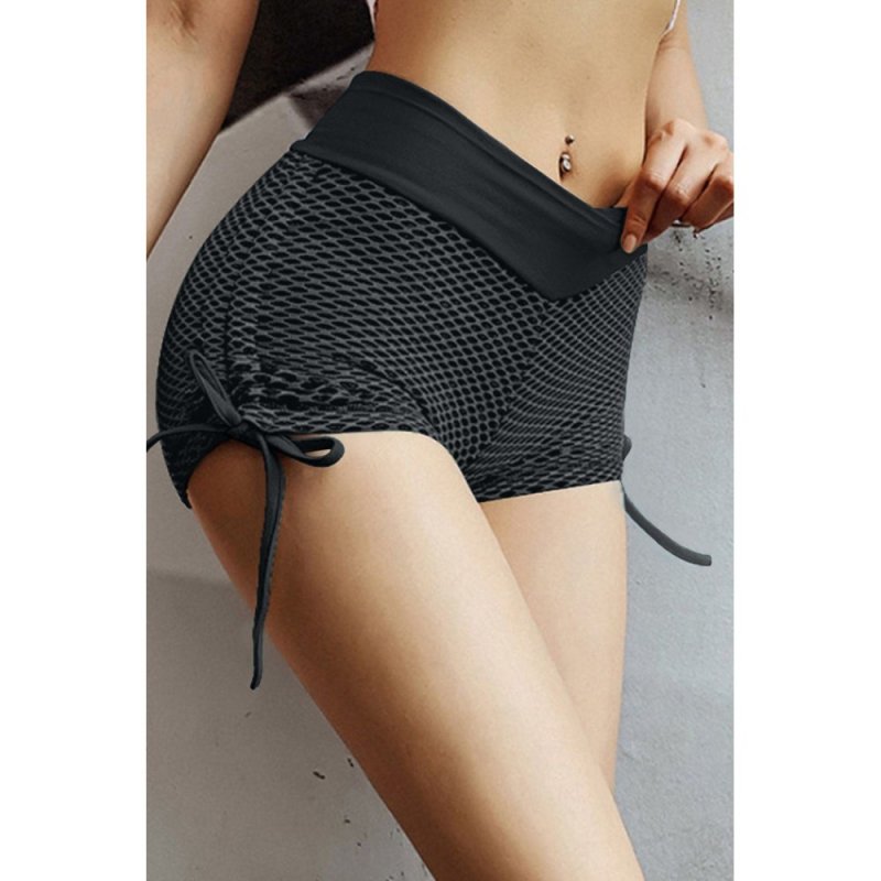 Black Side Drawstring Anti Cellulite High Waist Scrunch Butt Lift Shorts