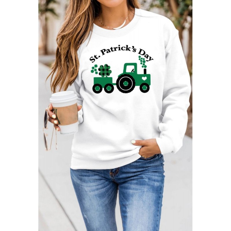 White St. Patrick's Day Graphic Print Long Sleeve Sweatshirt