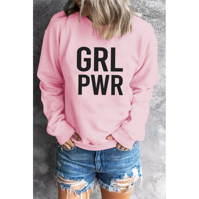 Pink GRLPWR O-neck Long Sleeve Pullover Sweatshirt