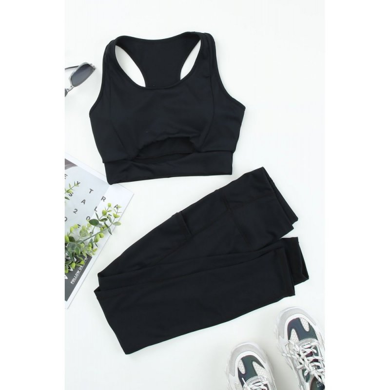 Black Two-piece Cut out Bra and Leggings Sports Wear