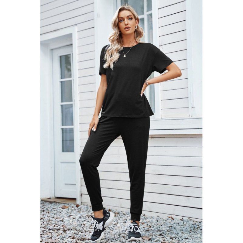 Black Cozy Cotton T-shirt Pants Set