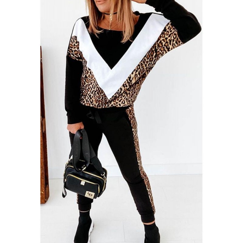 Colorblock Cheetah Sweatshirt Pants Set