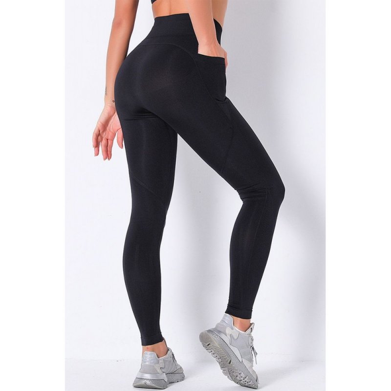 Black High Rise Fitness Yoga Pants with Side Pockets