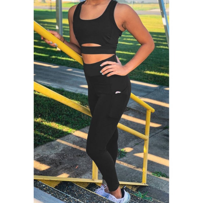 Black Two-piece Cut out Bra and Leggings Sports Wear