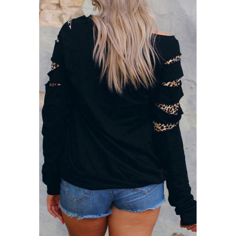 Black Graphic Heart-shaped Print Cut-out Long Sleeve Sweatshirt